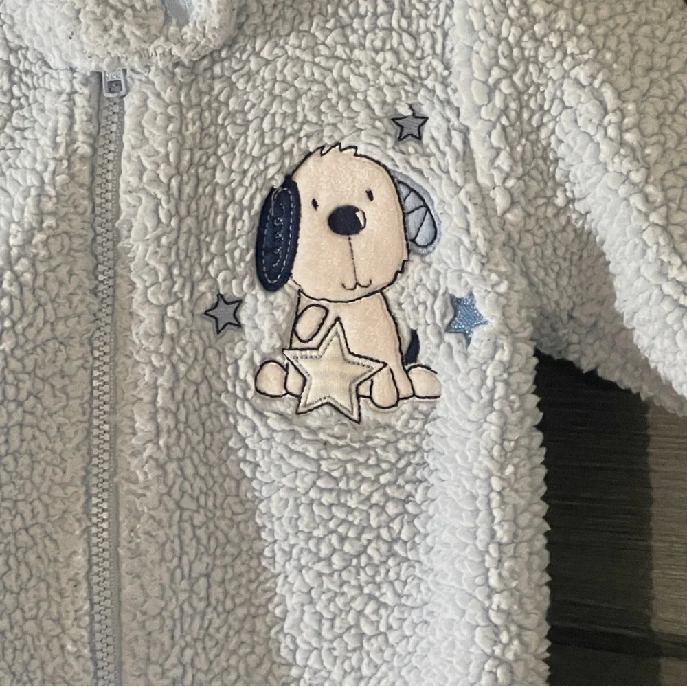 Baby Boy Carter's Light Blue Sherpa Snowsuit 3 Months Bunting Winter Coat Puppy